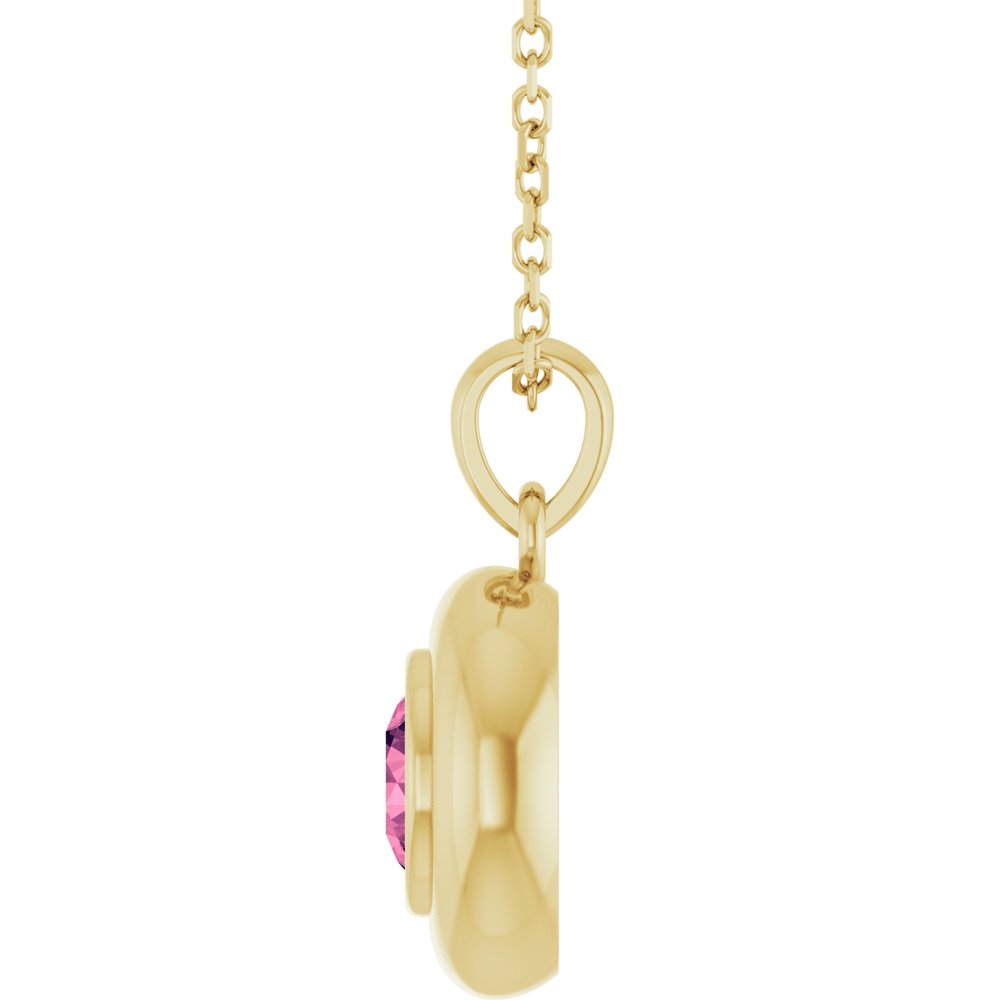 14K Yellow Gold Natural Pink Tourmaline Solitaire 16-18" Necklace