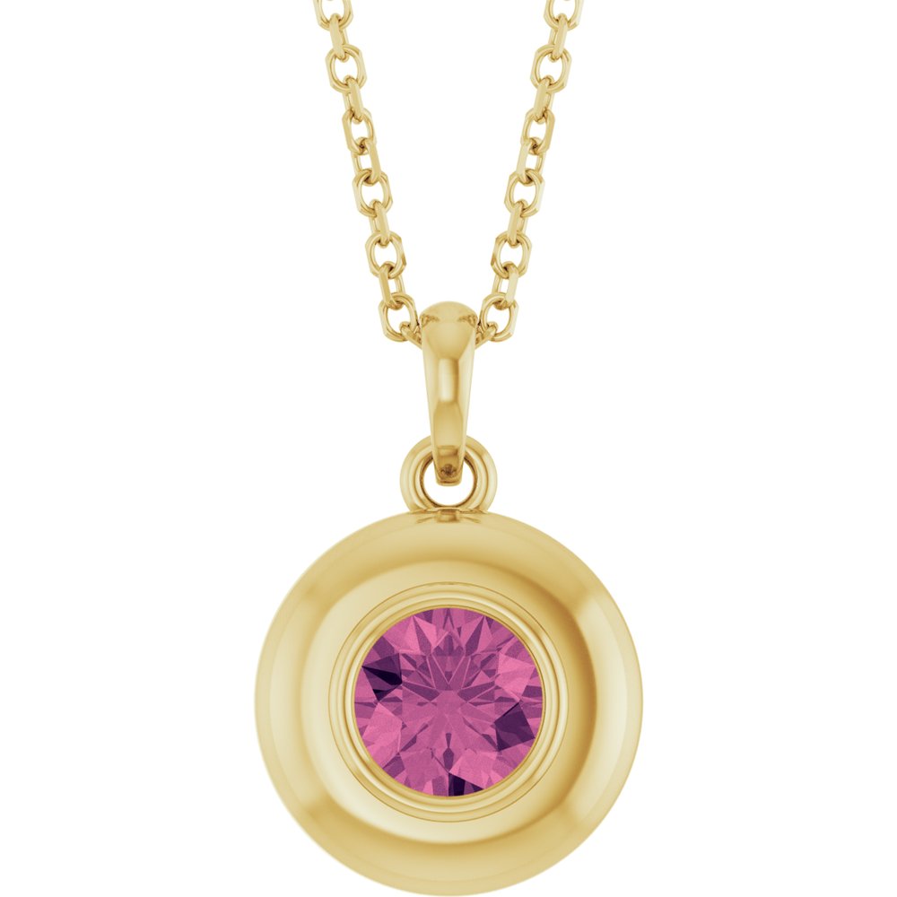 14K Yellow Gold Natural Pink Tourmaline Solitaire 16-18" Necklace