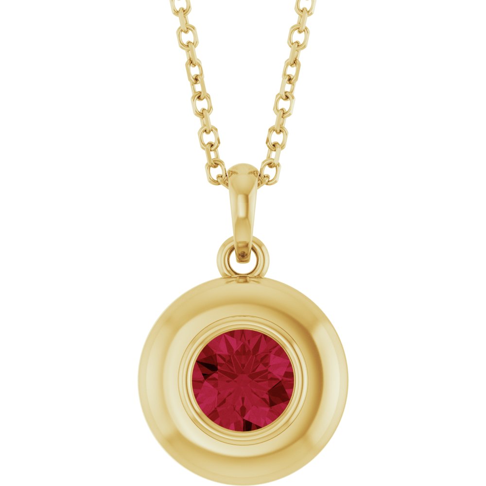14K Yellow Gold Lab-Grown Ruby Solitaire 16-18" Necklace