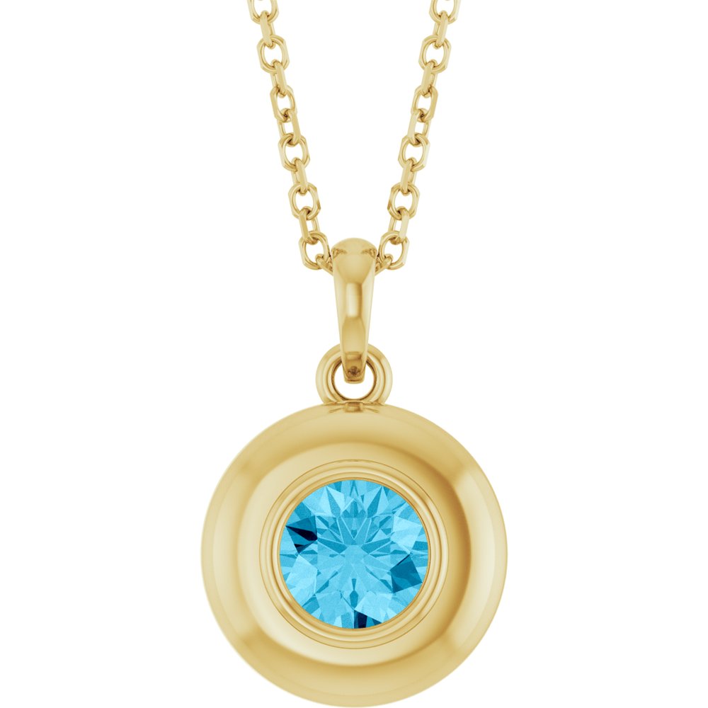 14K Yellow Gold Natural Aquamarine Solitaire 16-18" Necklace