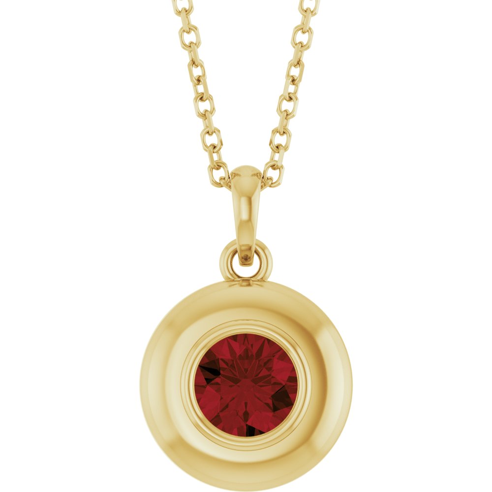 14K Yellow Gold Natural Mozambique Garnet Solitaire 16-18" Necklace