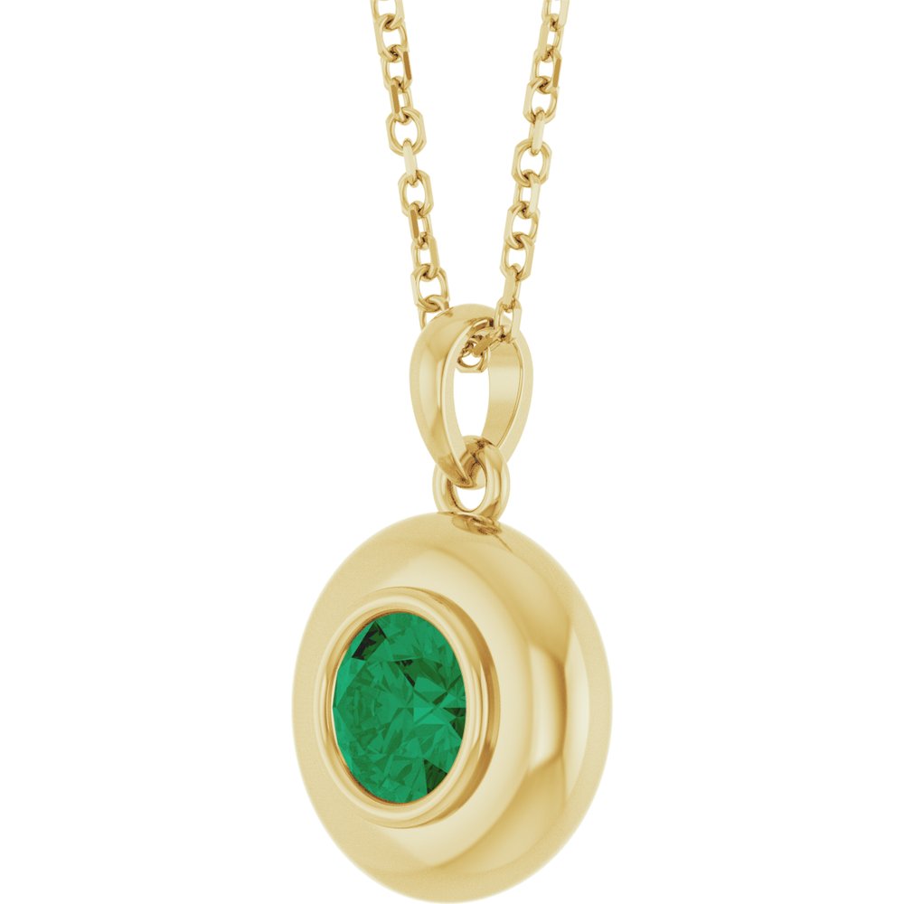 14K Yellow Gold Lab-Grown Emerald Solitaire 16-18" Necklace