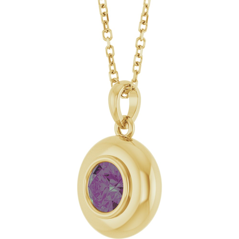 14K Yellow Gold Lab-Grown Alexandrite Solitaire 16-18" Necklace