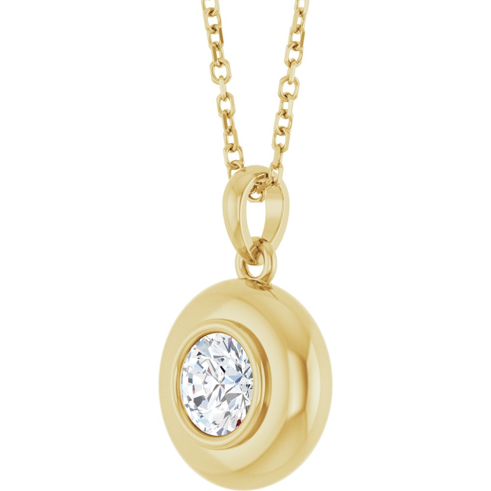 14K Yellow Gold Natural White Sapphire Solitaire 16-18" Necklace