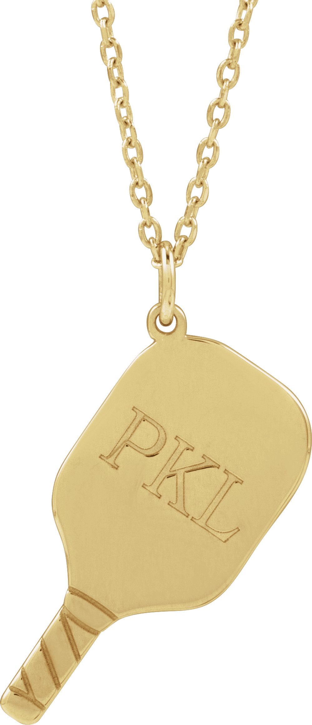 14K Yellow Gold Engravable Pickleball Paddle 16-18" Necklace