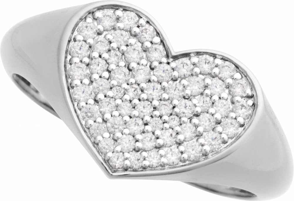 14K White Gold 1/3 CTW Natural Diamond Heart Signet Ring