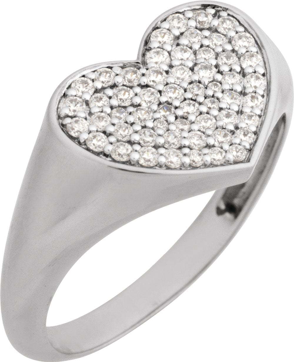 14K White Gold 1/3 CTW Natural Diamond Heart Signet Ring