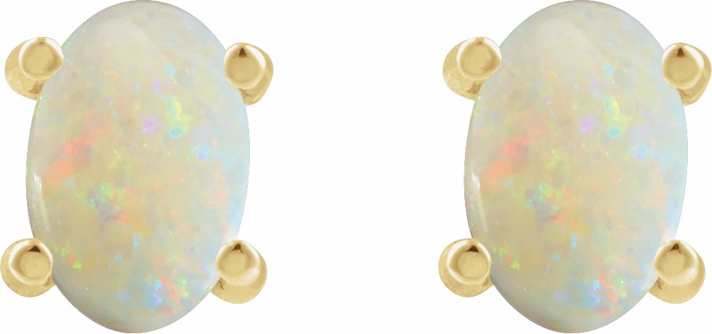 14K Yellow Gold 6x4 mm Oval Natural White Opal Earrings