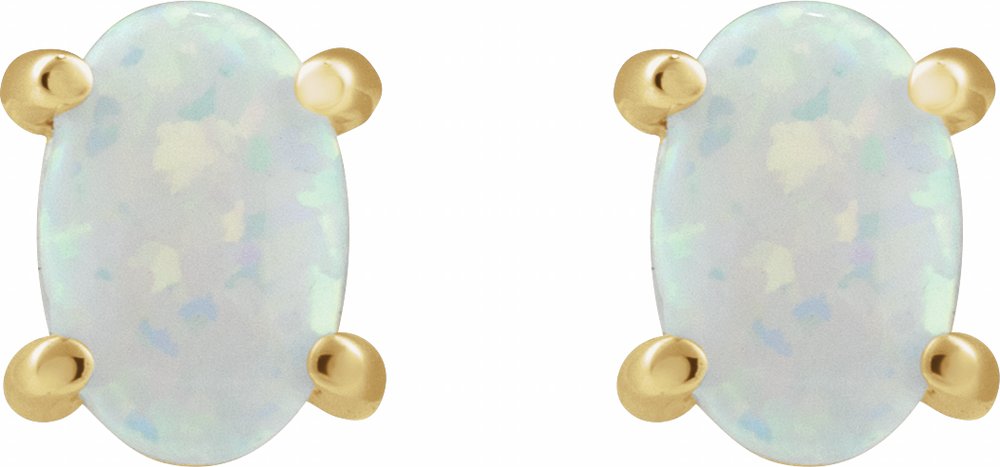 14K Yellow Gold 6x4 mm Oval Lab-Grown White Opal Earrings