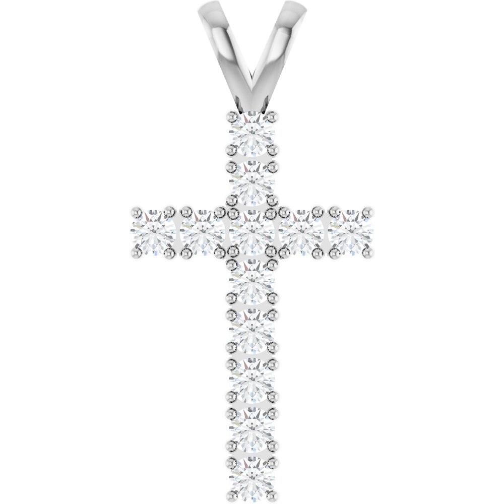14K White Gold 3/4 CTW Natural Diamond Cross Pendant