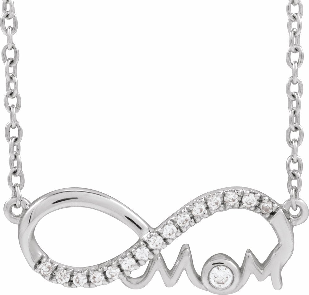 14K White Gold .08 CTW Lab-Grown Diamond Infinity-Inspired Mom 18" Necklace