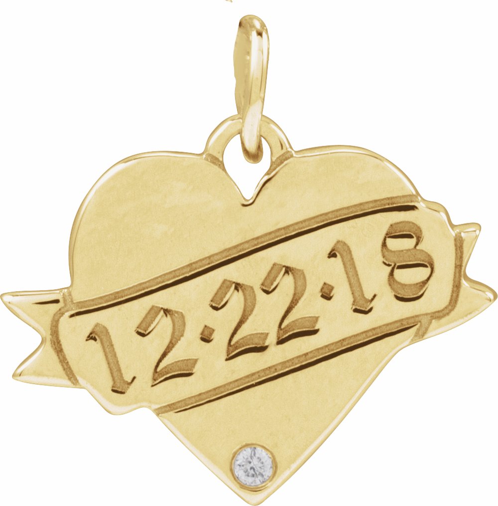 14K Yellow Gold .005 CT Natural Diamond Engravable Heart Pendant