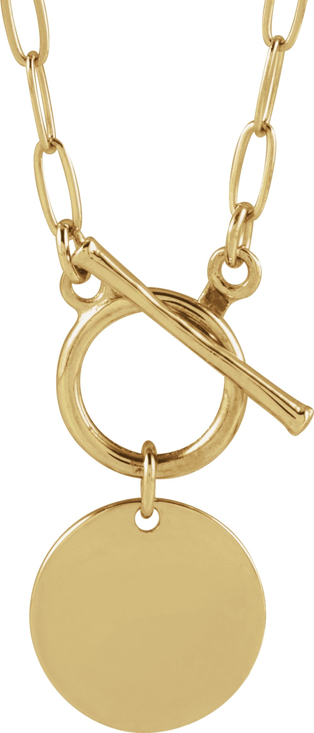 14K Yellow Gold Engravable Round Toggle 18" Necklace