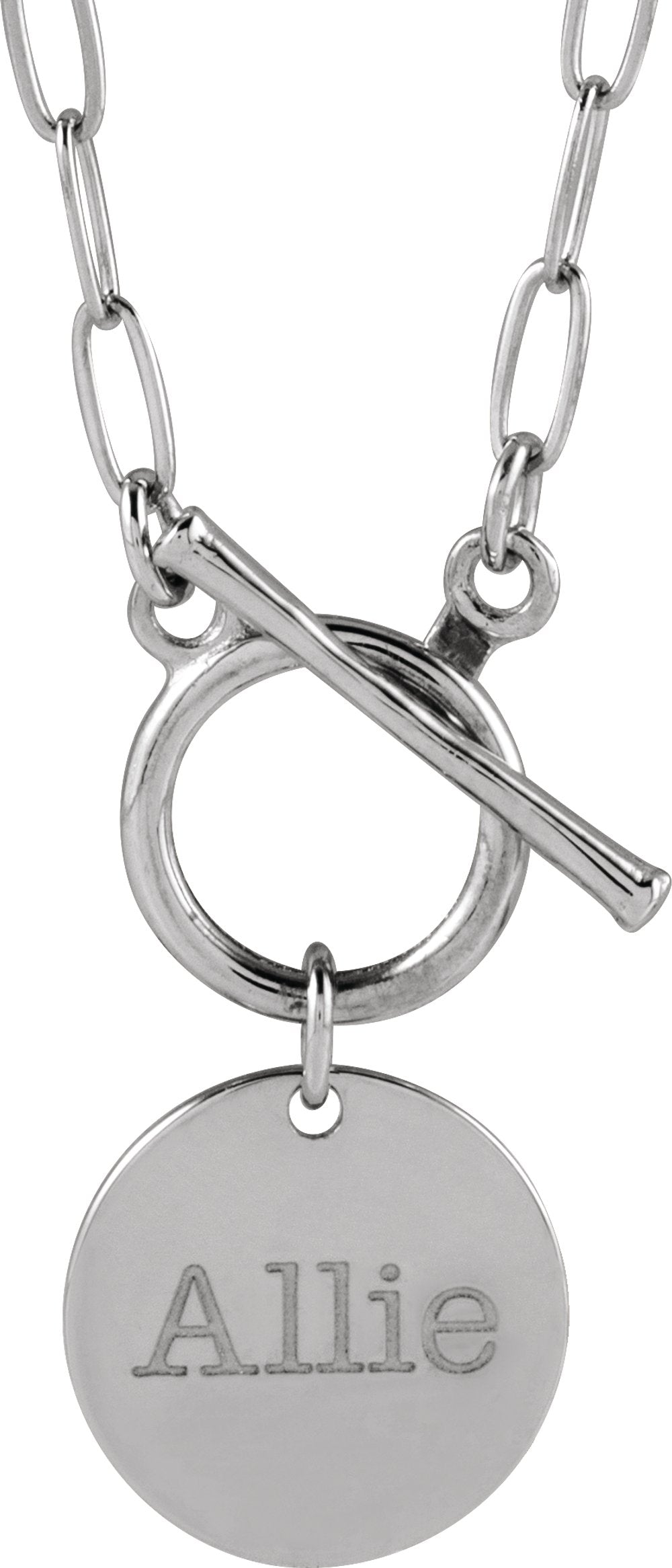 Sterling Silver Engravable Round Toggle 18" Necklace