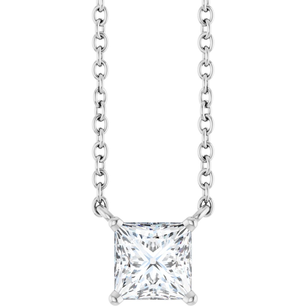 14K White Gold 1/2 CT Lab-Grown Diamond Solitaire 18 " Necklace
