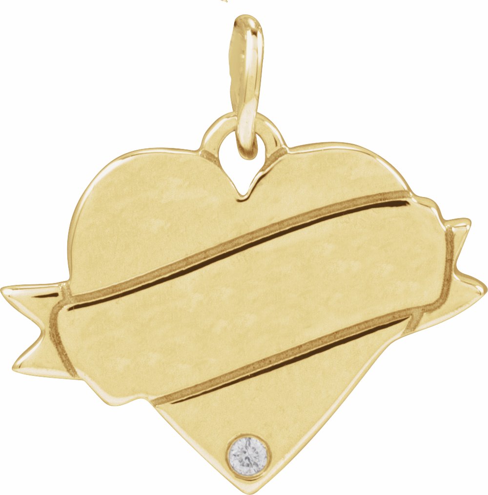 14K Yellow Gold .005 CT Natural Diamond Engravable Heart Pendant