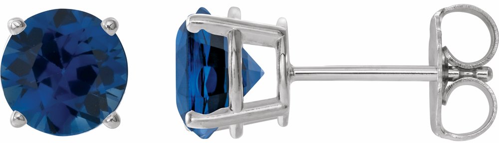 14K White Gold 6 mm Lab-Grown Blue Sapphire Earrings