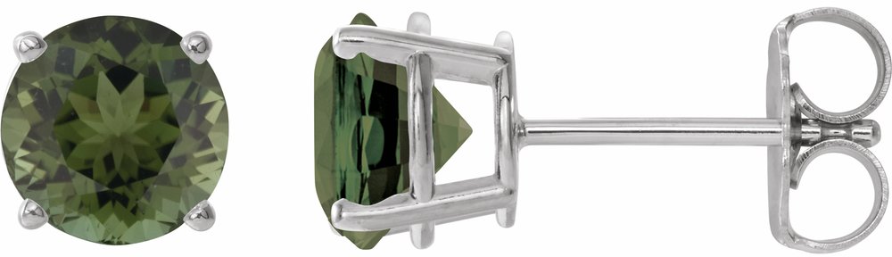14K White Gold 6 mm Natural Green Tourmaline Earrings