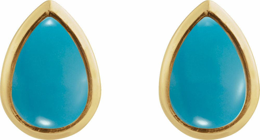 14K Yellow Gold Natural Turquoise Cabochon Earrings