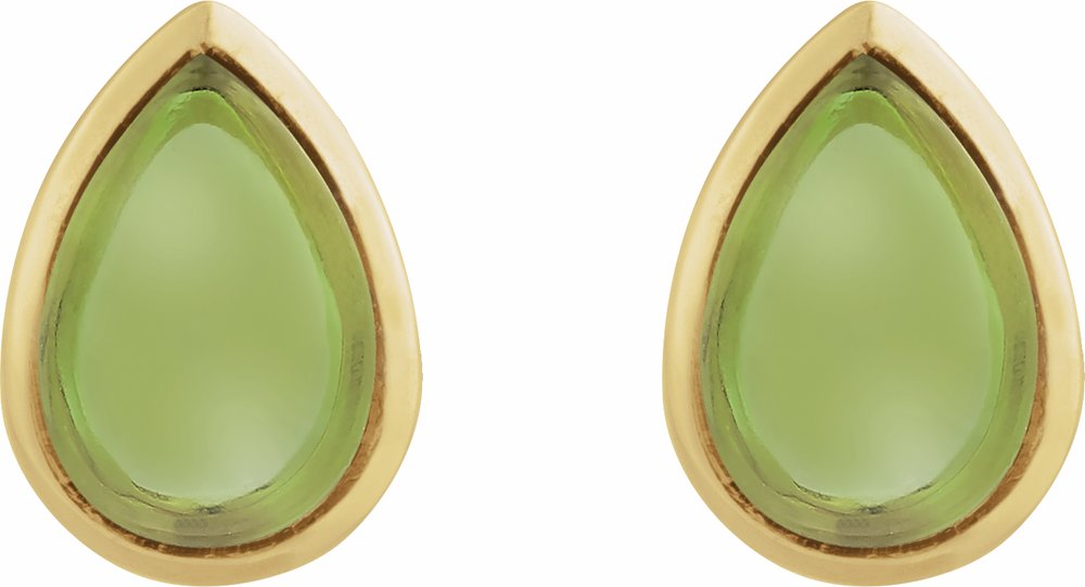 14K Yellow Gold Natural Peridot Cabochon Earrings