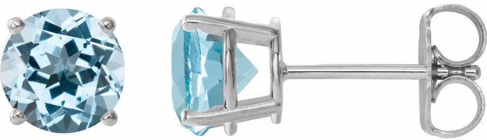 14K White 4 mm Natural Sky Blue Topaz Earrings