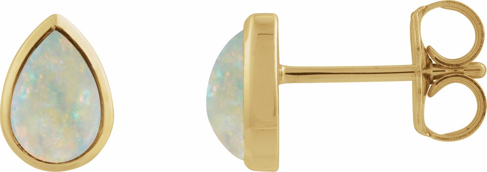 14K Yellow Gold Lab-Grown White Opal Cabochon Earrings