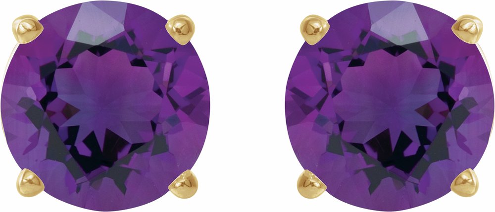 14K Yellow Gold 7 mm Natural Amethyst Earrings