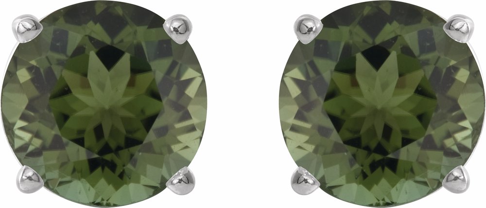 14K White 6 mm Natural Green Tourmaline Earrings