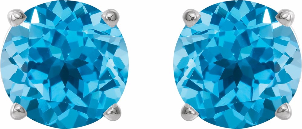 14K White Gold 5 mm Natural Swiss Blue Topaz Earrings