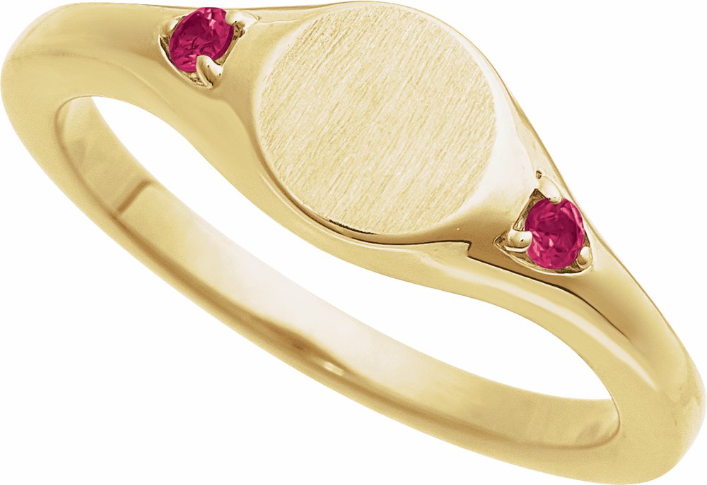 14K Yellow Gold Engravable Lab-Grown Ruby Signet Ring