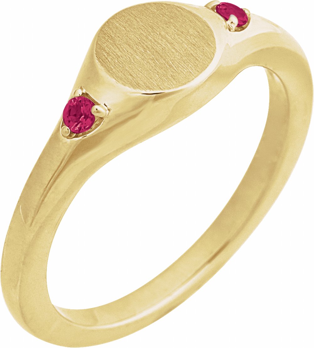 14K Yellow Gold Engravable Lab-Grown Ruby Signet Ring