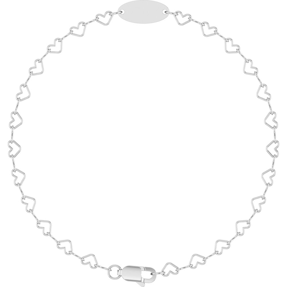 Sterling Silver Engravable Heart Link 7" Bracelet