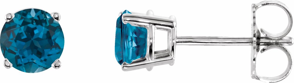 14K White Gold 5 mm Natural London Blue Topaz Earrings