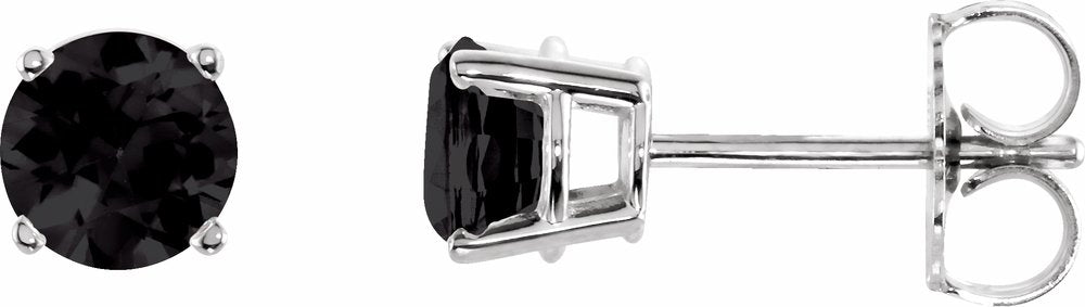 14K White Gold 5 mm Natural Black Onyx Earrings