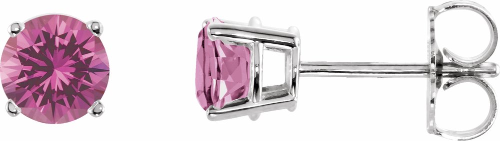 14K White Gold 5 mm Natural Pink Tourmaline Earrings