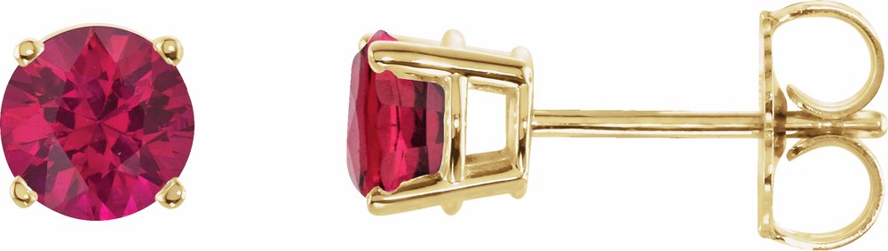 14K Yellow Gold 5 mm Lab-Grown Ruby Earrings