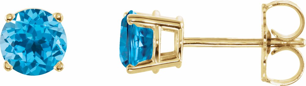 14K Yellow Gold 5 mm Natural Swiss Blue Topaz Earrings