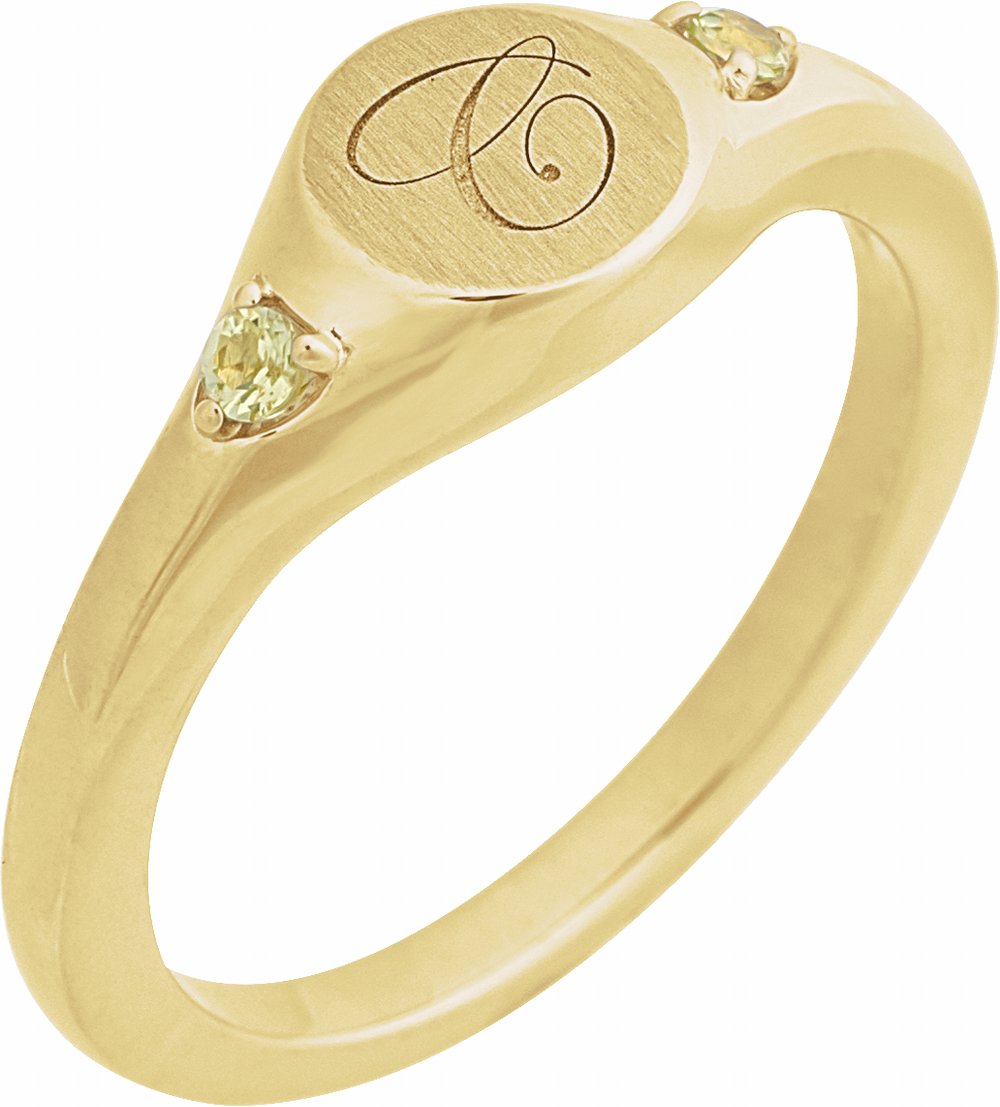 14K Yellow Gold Engravable Natural Peridot Signet Ring