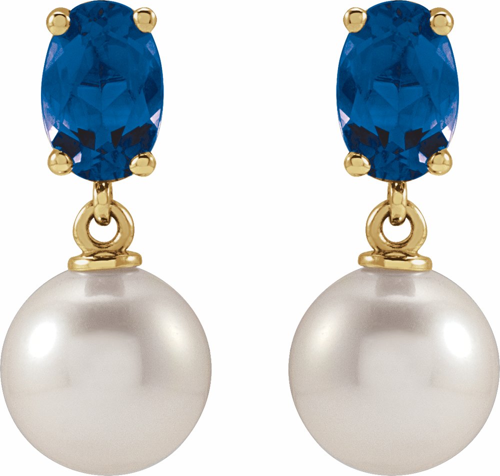 14K Yellow Gold Cultured White Akoya Pearl & Natural London Blue Topaz