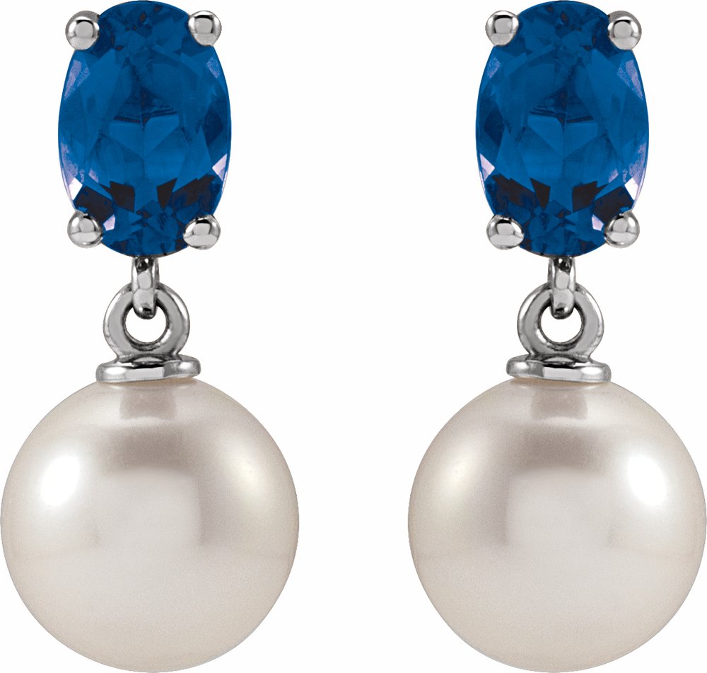 14K White Gold Cultured White Akoya Pearl & Natural London Blue Topaz