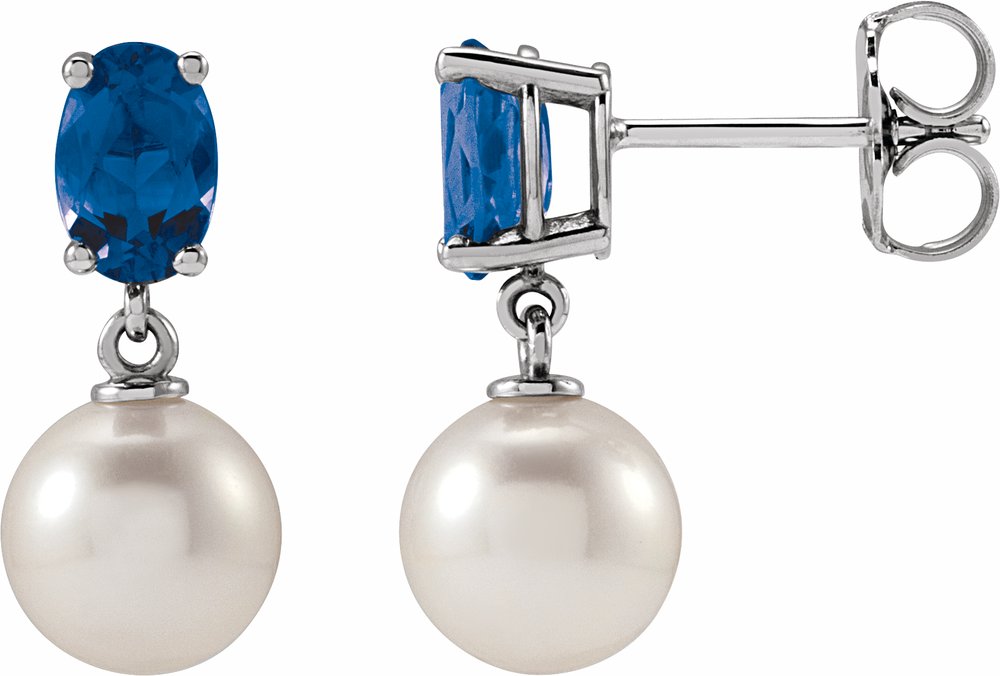 14K White Gold Cultured White Akoya Pearl & Natural London Blue Topaz