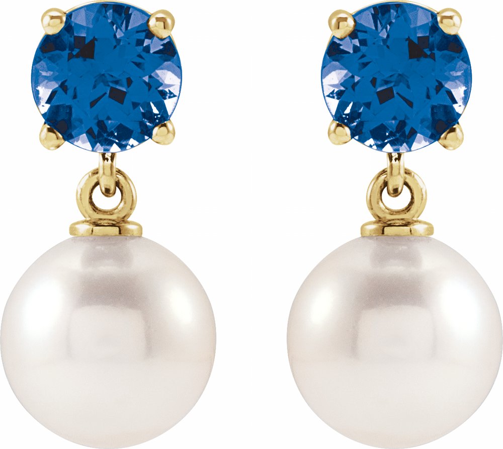 14K Yellow Gold Cultured White Akoya Pearl & Natural London Blue Topaz