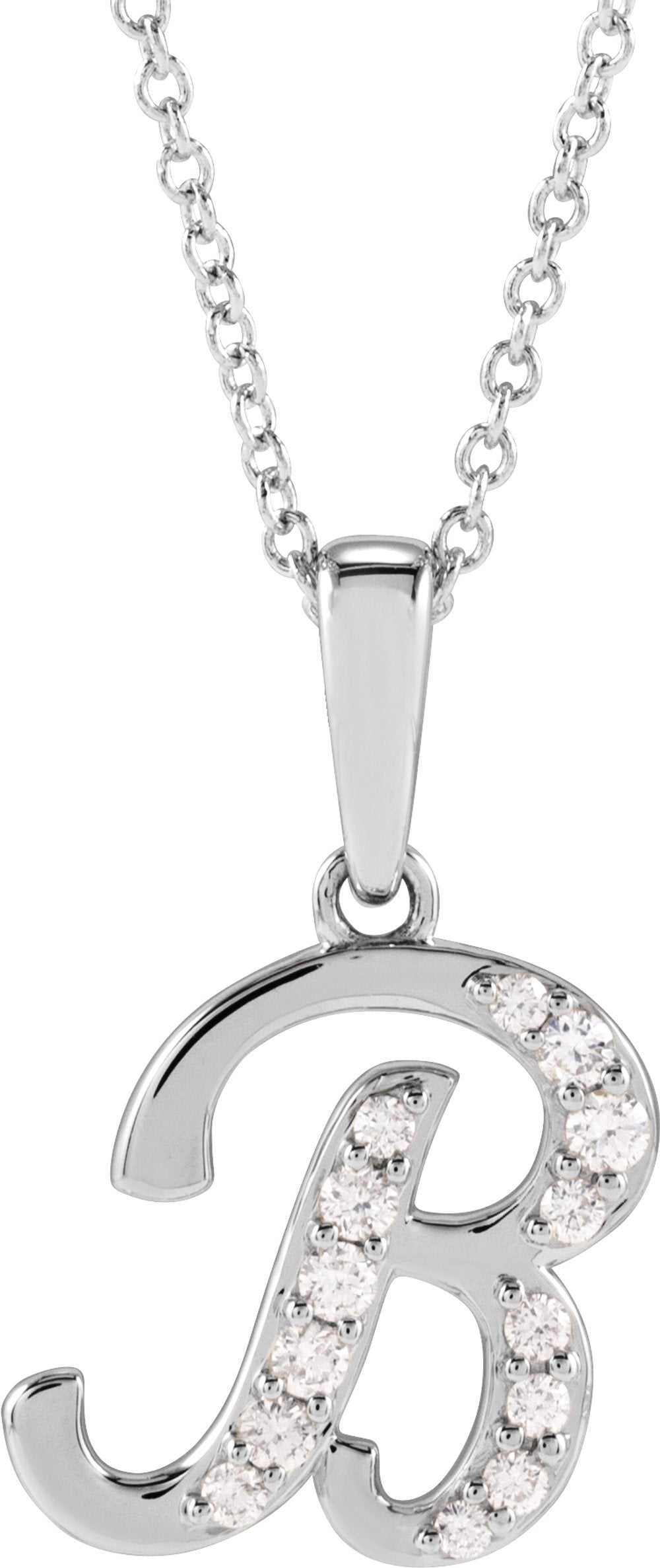 14K White Gold 1/6 CTW Natural Diamond Initial B 18" Necklace