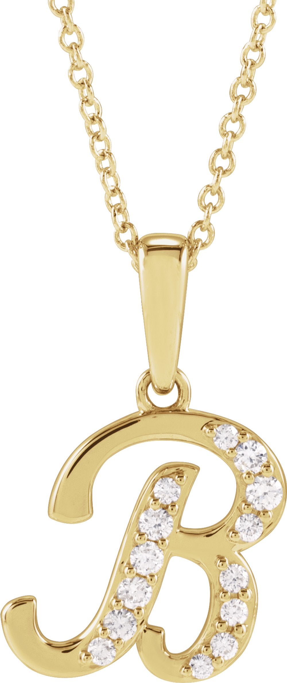 14K Yellow Gold 1/6 CTW Natural Diamond Initial B 18" Necklace