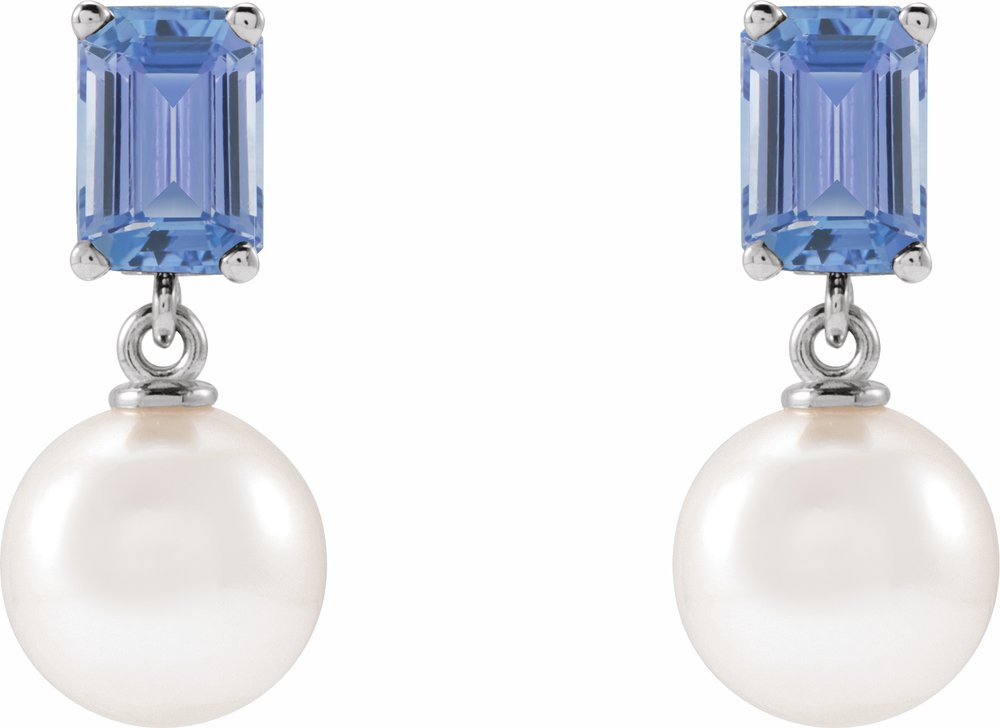 14K White Gold Cultured White Akoya Pearl & Natural Tanzanite