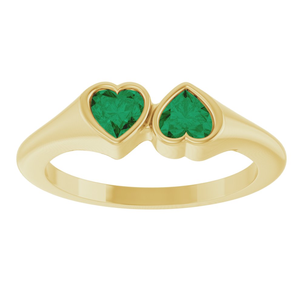 14K Yellow Gold Lab-Grown Emerald Two-Stone Ring