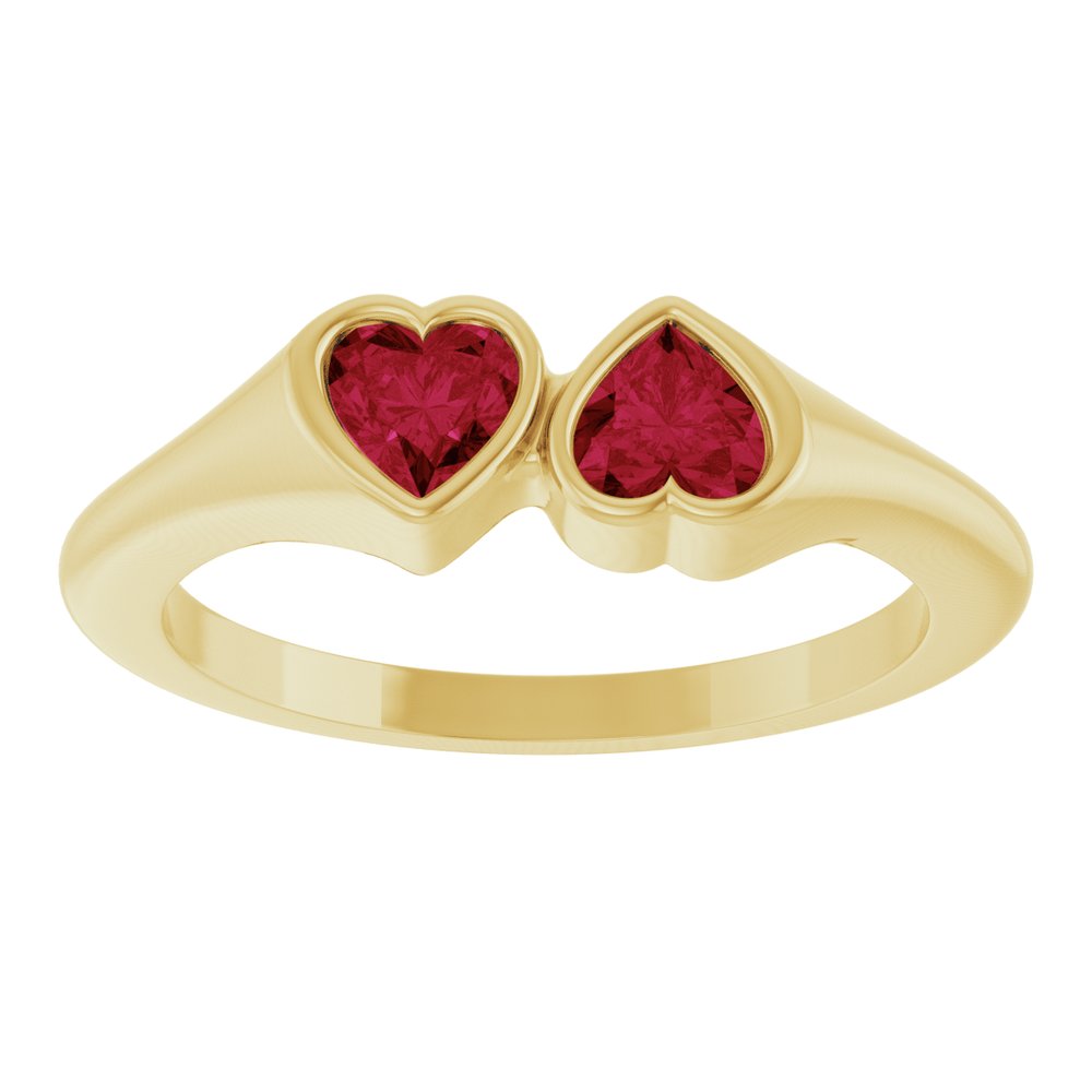 14K Yellow Gold Lab-Grown Ruby Two-Stone Ring
