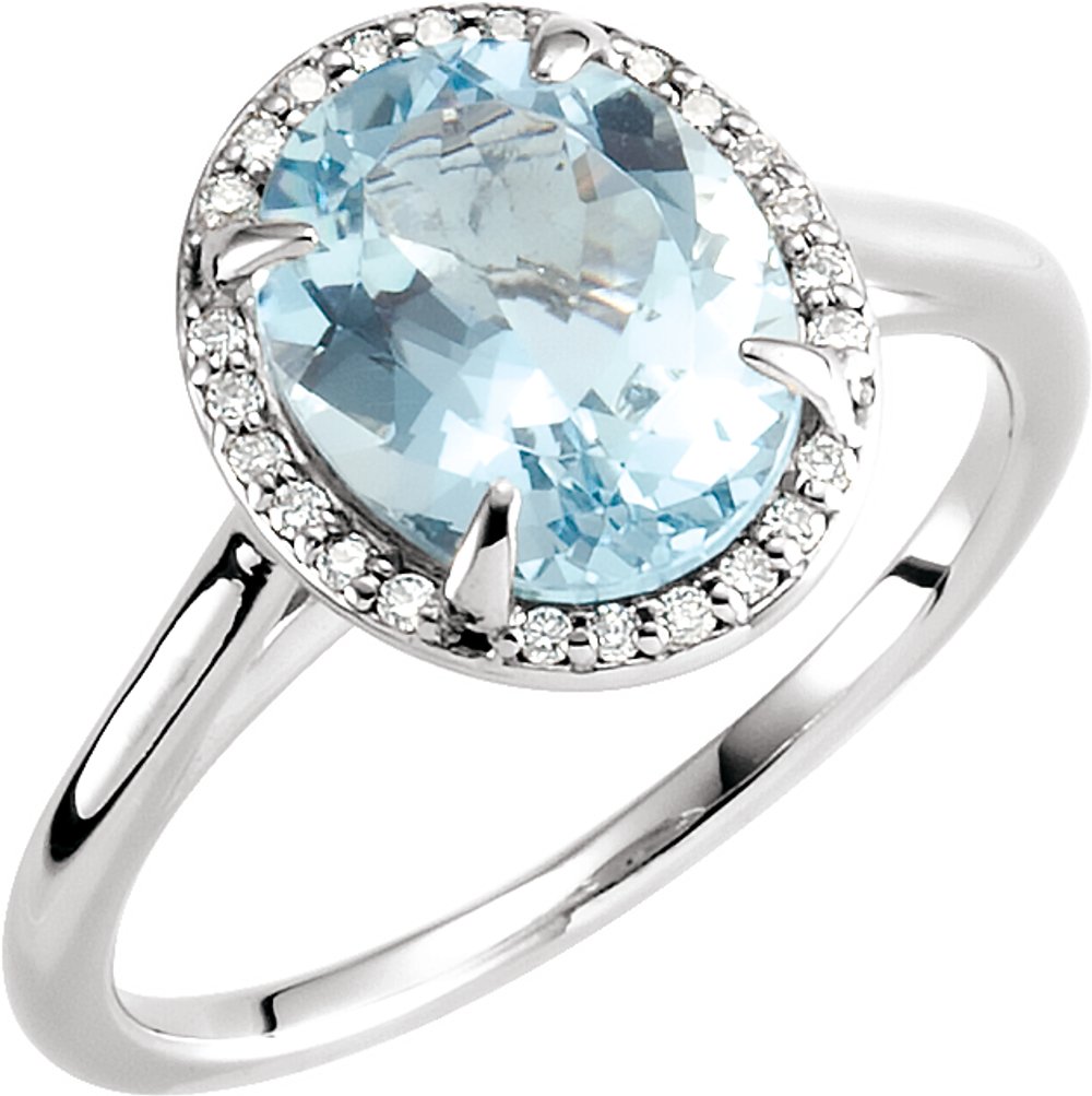14K White Gold 10x8 mm Natural Aquamarine & .06 CTW Natural Diamond Ring