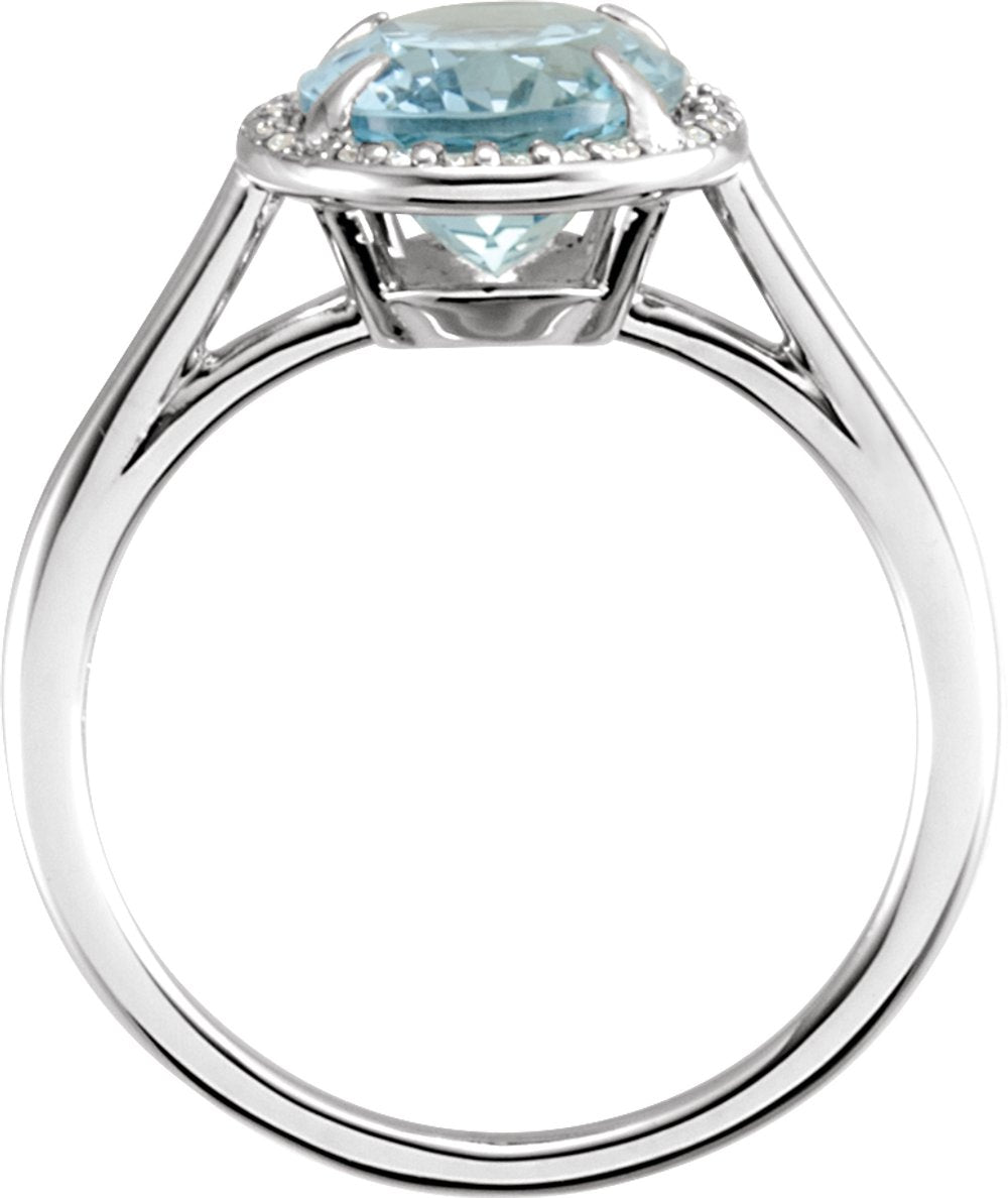 14K White 10x8 mm Natural Aquamarine & .06 CTW Natural Diamond Ring