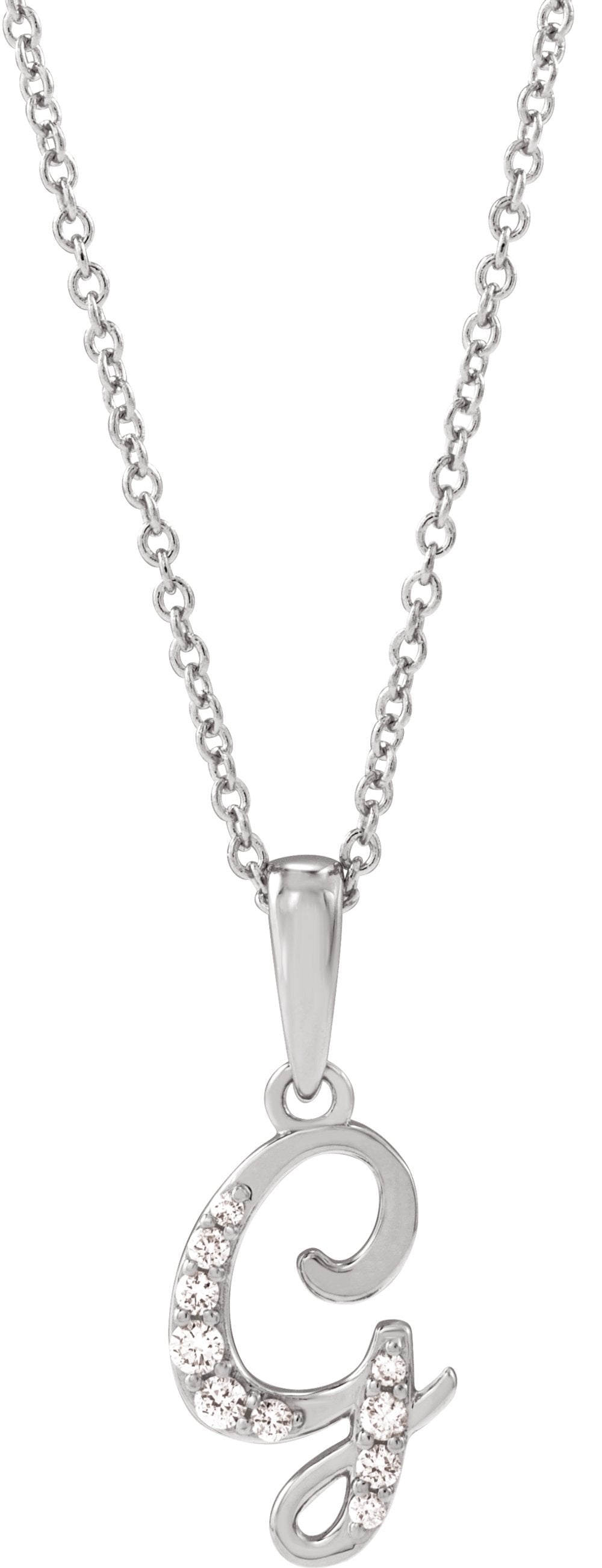 14K White Gold .08 CTW Natural Diamond Initial G 18" Necklace